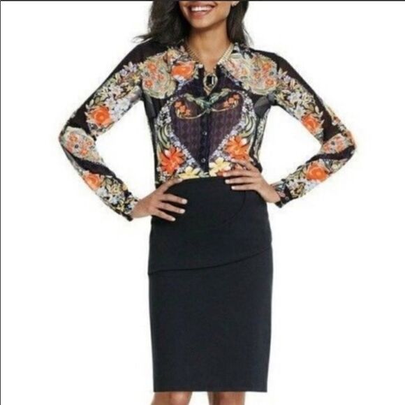 Cabi Blue Sheer Floral Button Down Blouse Top - Picture 3 of 11